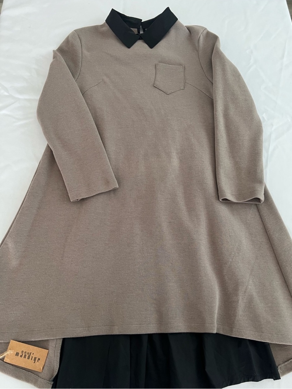 Mandile Womens Taupe Knit Dress with Black Collar
